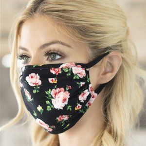 Black floral print face mask